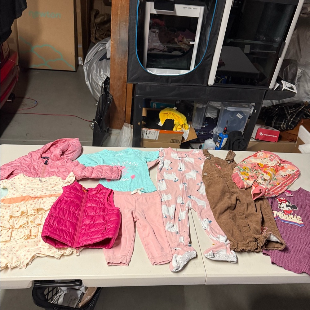 Bundle of Baby Girl Puffer Jackets Footed Pajamas Dresses Size 12-18 Months EUC